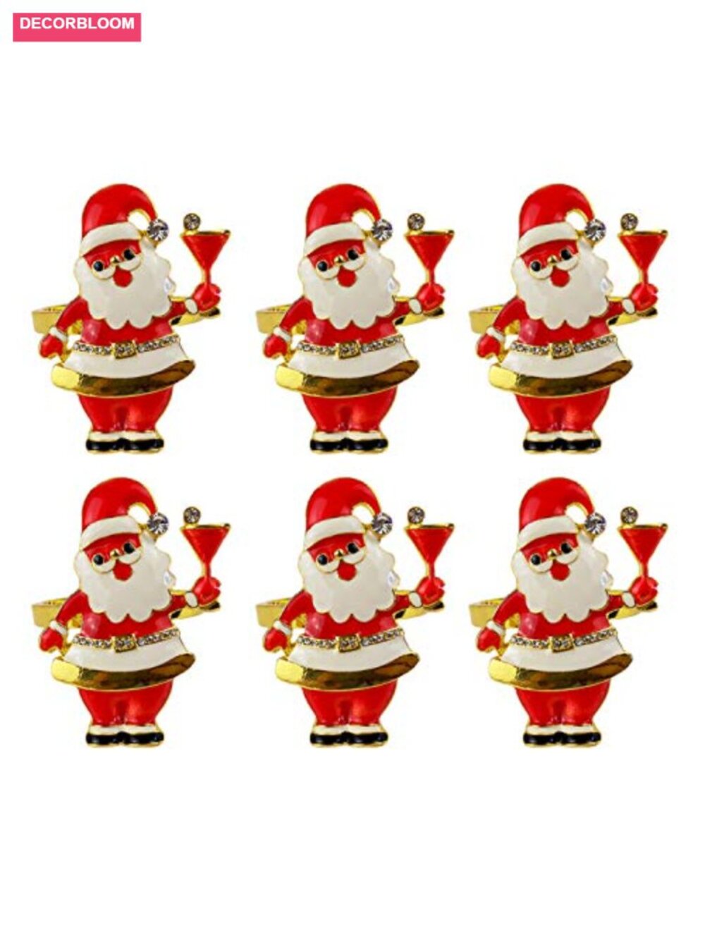Christmas Napkin Rings Set of 6 Santa Claus Metal Table Decor for Holiday Dining